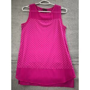Vince Camuto Womens XS Hot Pink and White Polka Dot Sleeveless Blouse